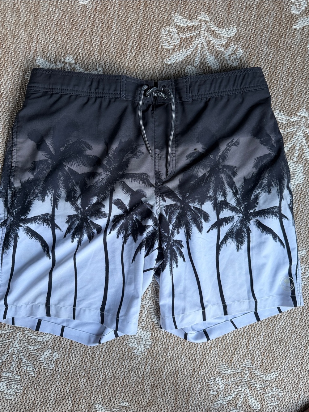 Trinity Black and Gray Palm-Print Board Shorts